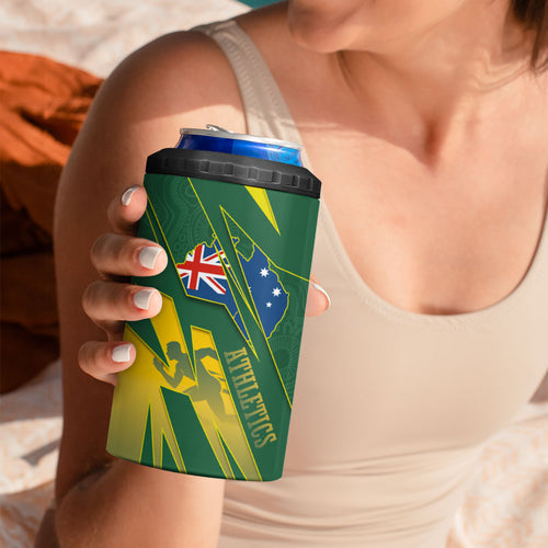 Australia Athletics 4 in 1 Can Cooler Tumbler Australian Flag Map Track Runner Silhouette Green Gold