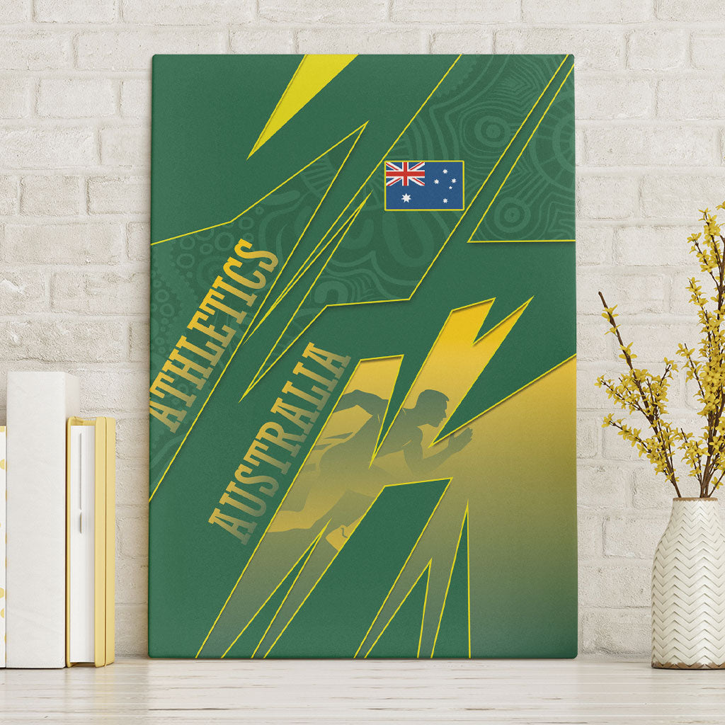 Australia Athletics Canvas Wall Art Australian Flag Map Track Runner Silhouette Green Gold