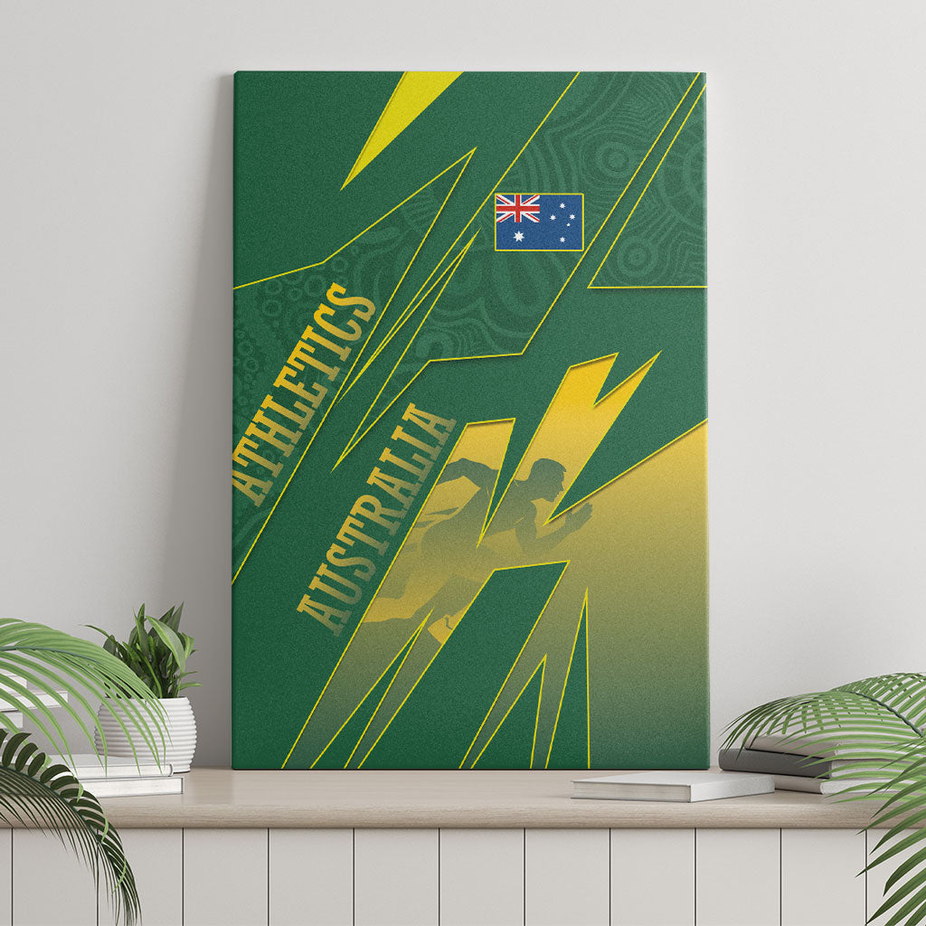 Australia Athletics Canvas Wall Art Australian Flag Map Track Runner Silhouette Green Gold
