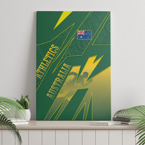 Australia Athletics Canvas Wall Art Australian Flag Map Track Runner Silhouette Green Gold