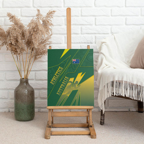 Australia Athletics Canvas Wall Art Australian Flag Map Track Runner Silhouette Green Gold