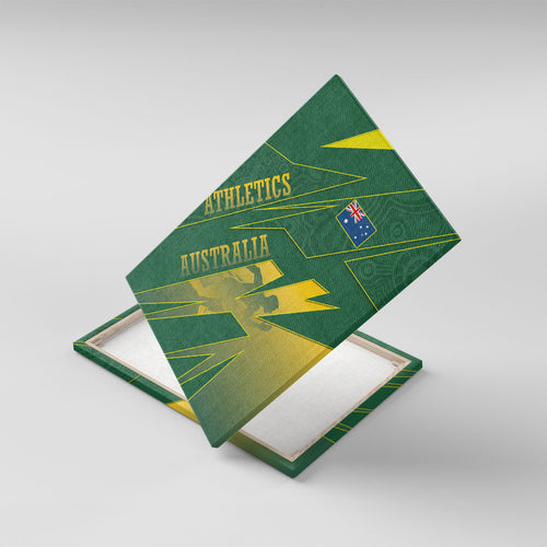 Australia Athletics Canvas Wall Art Australian Flag Map Track Runner Silhouette Green Gold