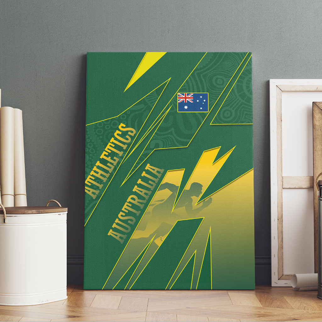 Australia Athletics Canvas Wall Art Australian Flag Map Track Runner Silhouette Green Gold