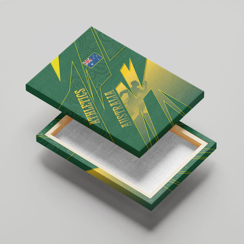 Australia Athletics Canvas Wall Art Australian Flag Map Track Runner Silhouette Green Gold