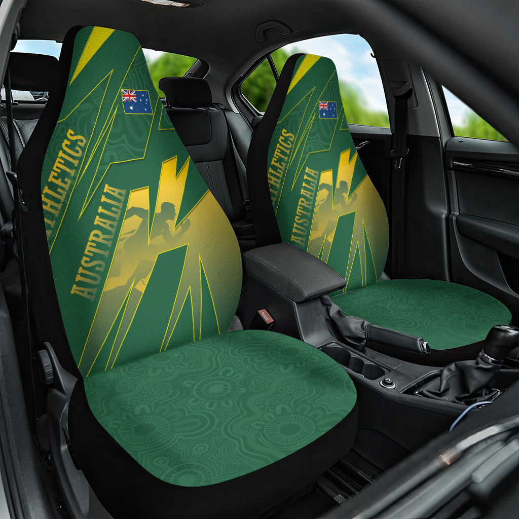 Australia Athletics Car Seat Cover Australian Flag Map Track Runner Silhouette Green Gold
