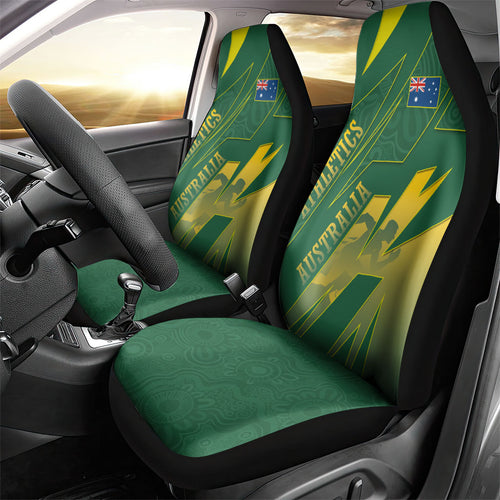 Australia Athletics Car Seat Cover Australian Flag Map Track Runner Silhouette Green Gold