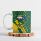 Australia Athletics Ceramic Mug Australian Flag Map Track Runner Silhouette Green Gold