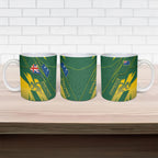 Australia Athletics Ceramic Mug Australian Flag Map Track Runner Silhouette Green Gold