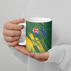Australia Athletics Ceramic Mug Australian Flag Map Track Runner Silhouette Green Gold