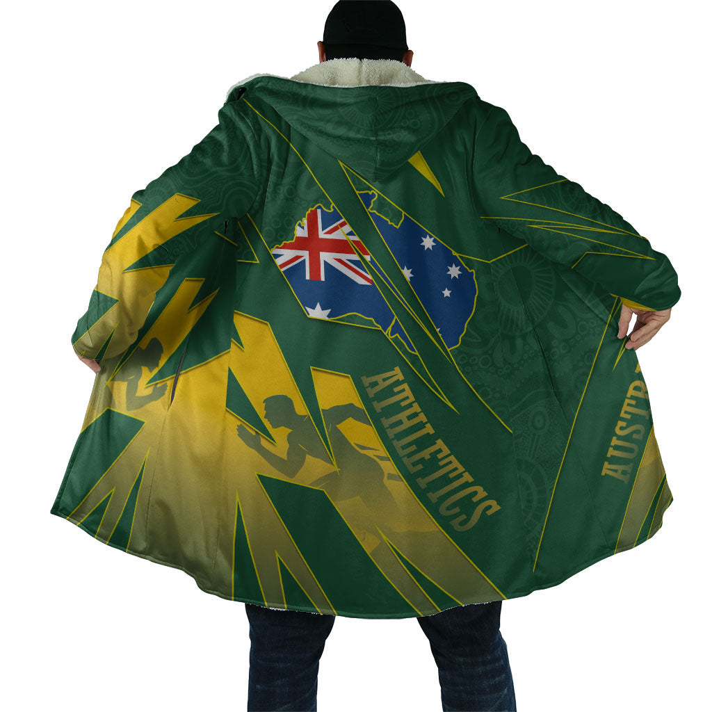 Australia Athletics Cloak Australian Flag Map Track Runner Silhouette Green Gold