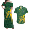 Australia Athletics Couples Matching Off Shoulder Maxi Dress and Hawaiian Shirt Australian Flag Map Track Runner Silhouette Green Gold