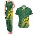 Australia Athletics Couples Matching Tank Maxi Dress and Hawaiian Shirt Australian Flag Map Track Runner Silhouette Green Gold