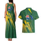 Australia Athletics Couples Matching Tank Maxi Dress and Hawaiian Shirt Australian Flag Map Track Runner Silhouette Green Gold