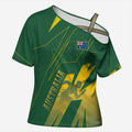 Australia Athletics Cross Shoulder Shirt Australian Flag Map Track Runner Silhouette Green Gold