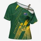 Australia Athletics Cross Shoulder Shirt Australian Flag Map Track Runner Silhouette Green Gold