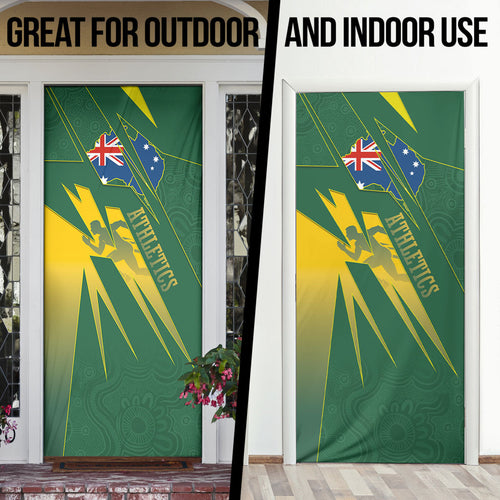 Australia Athletics Door Cover Australian Flag Map Track Runner Silhouette Green Gold