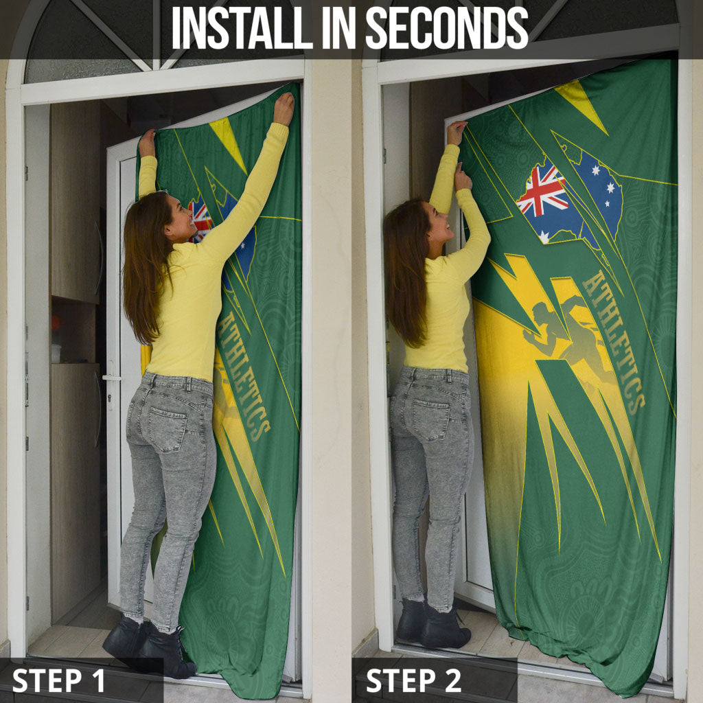 Australia Athletics Door Cover Australian Flag Map Track Runner Silhouette Green Gold
