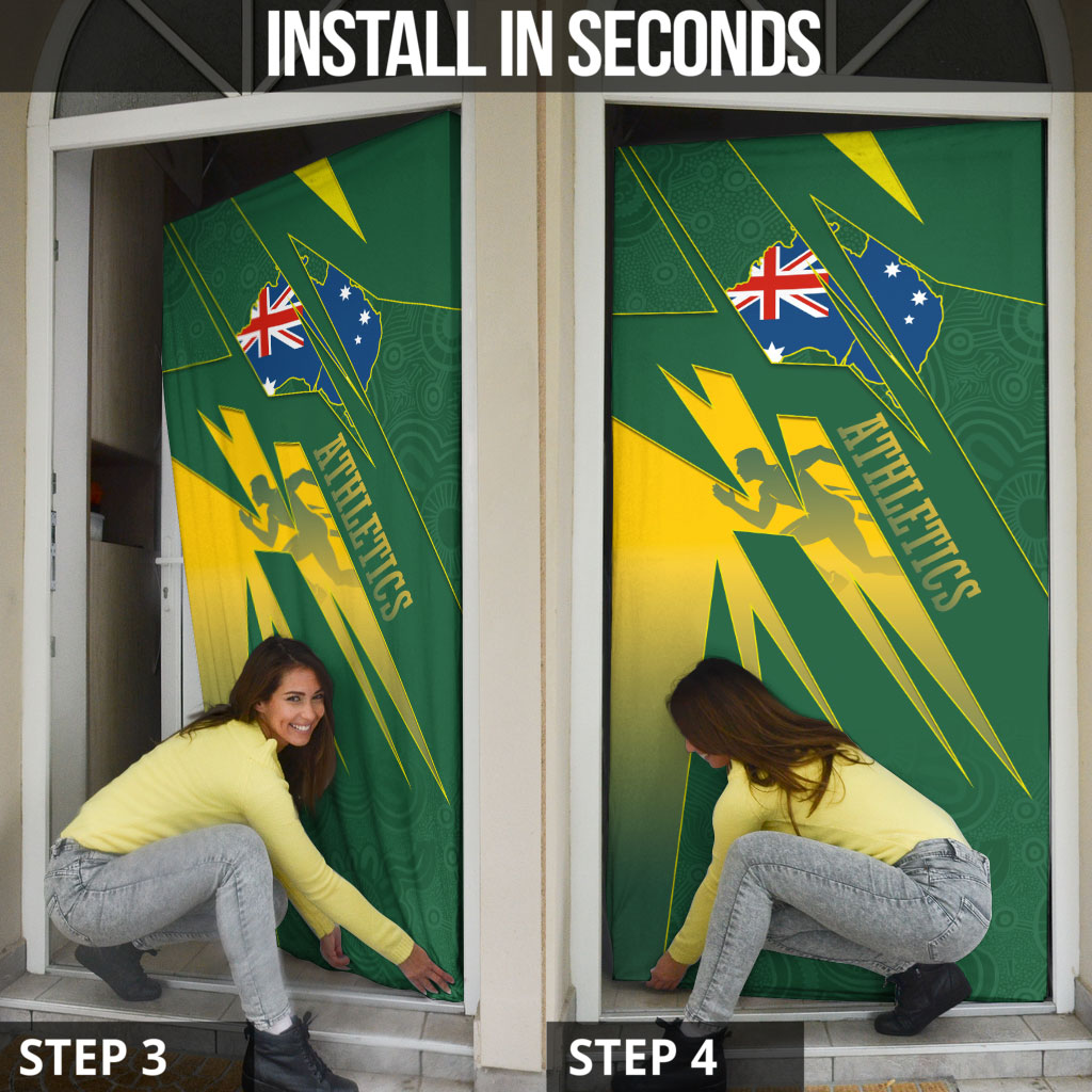 Australia Athletics Door Cover Australian Flag Map Track Runner Silhouette Green Gold