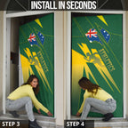 Australia Athletics Door Cover Australian Flag Map Track Runner Silhouette Green Gold