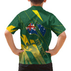 Australia Athletics Family Matching Long Sleeve Bodycon Dress and Hawaiian Shirt Australian Flag Map Track Runner Silhouette Green Gold