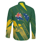 Australia Athletics Family Matching Long Sleeve Bodycon Dress and Hawaiian Shirt Australian Flag Map Track Runner Silhouette Green Gold