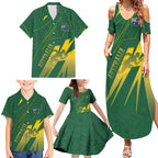 Australia Athletics Family Matching Summer Maxi Dress and Hawaiian Shirt Australian Flag Map Track Runner Silhouette Green Gold