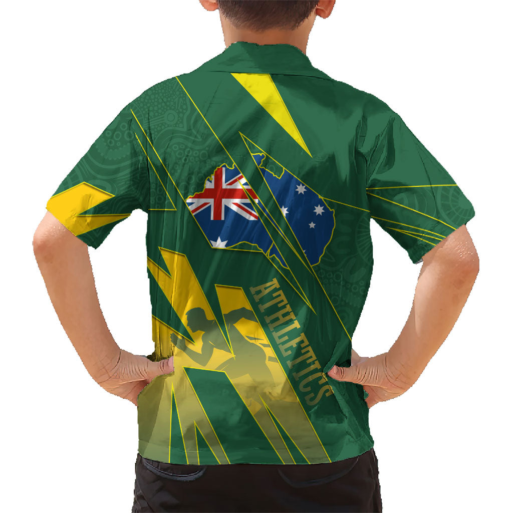 Australia Athletics Family Matching Summer Maxi Dress and Hawaiian Shirt Australian Flag Map Track Runner Silhouette Green Gold
