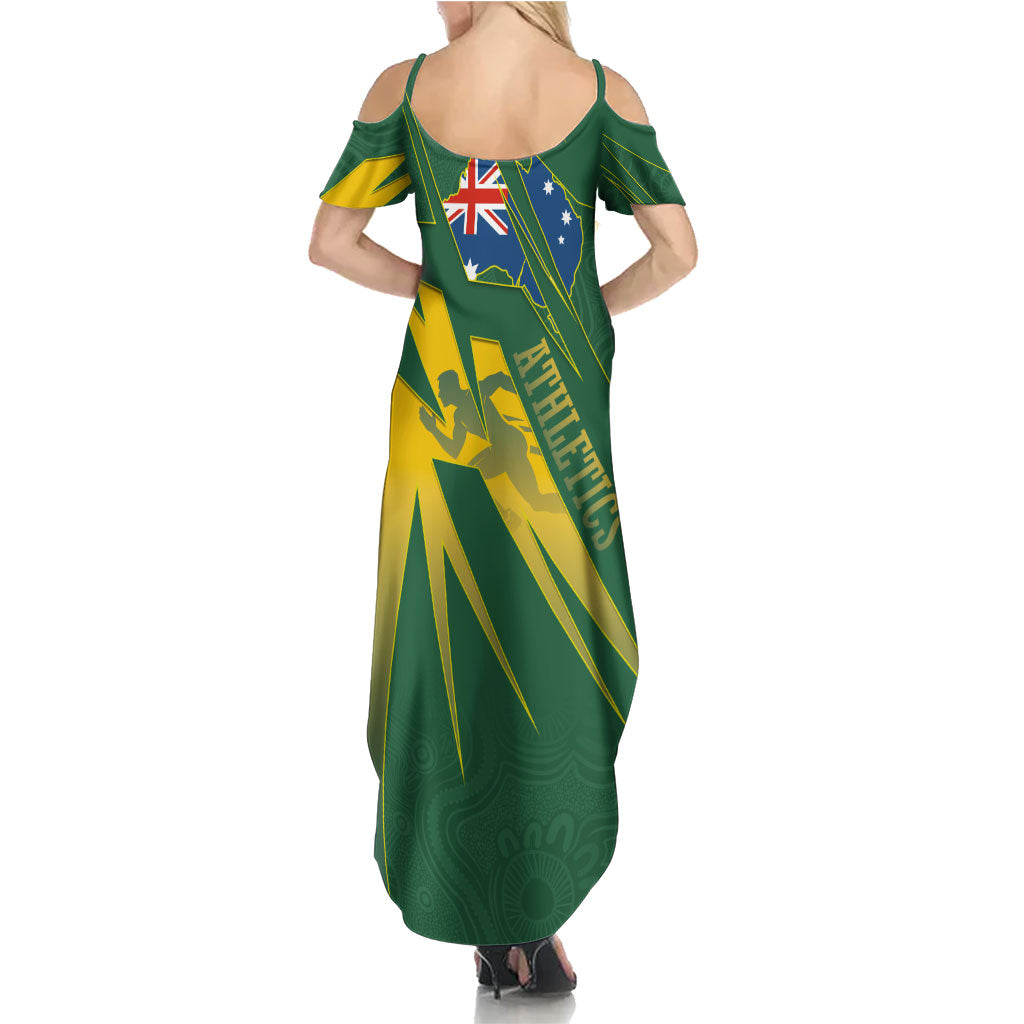 Australia Athletics Family Matching Summer Maxi Dress and Hawaiian Shirt Australian Flag Map Track Runner Silhouette Green Gold