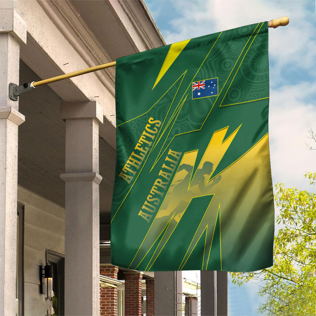 Australia Athletics Garden Flag Australian Flag Map Track Runner Silhouette Green Gold