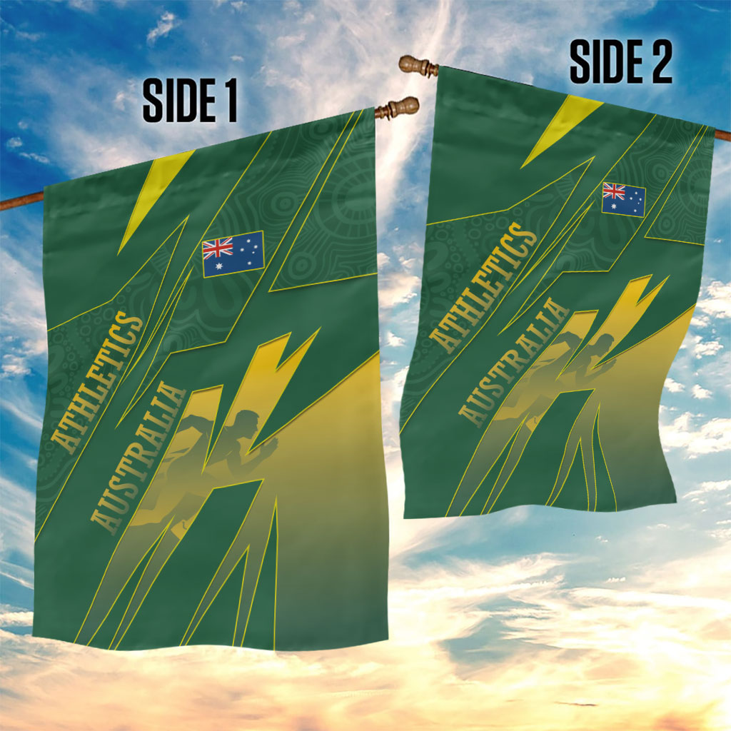 Australia Athletics Garden Flag Australian Flag Map Track Runner Silhouette Green Gold