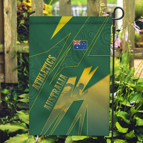 Australia Athletics Garden Flag Australian Flag Map Track Runner Silhouette Green Gold