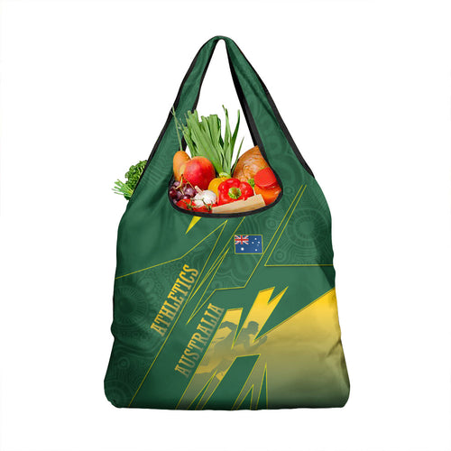 Australia Athletics Grocery Bag Australian Flag Map Track Runner Silhouette Green Gold