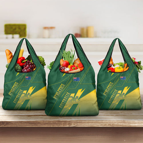Australia Athletics Grocery Bag Australian Flag Map Track Runner Silhouette Green Gold