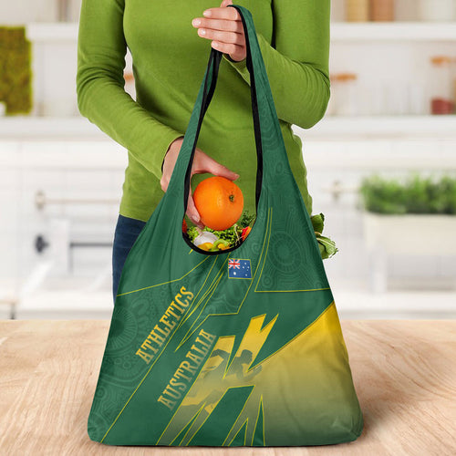Australia Athletics Grocery Bag Australian Flag Map Track Runner Silhouette Green Gold