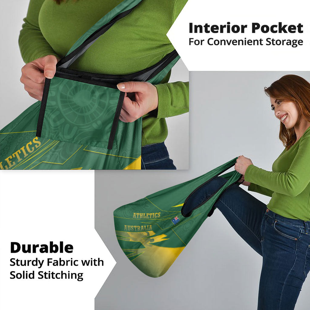 Australia Athletics Grocery Bag Australian Flag Map Track Runner Silhouette Green Gold