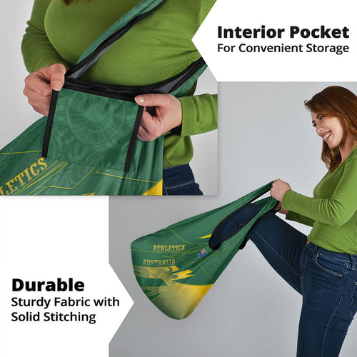 Australia Athletics Grocery Bag Australian Flag Map Track Runner Silhouette Green Gold