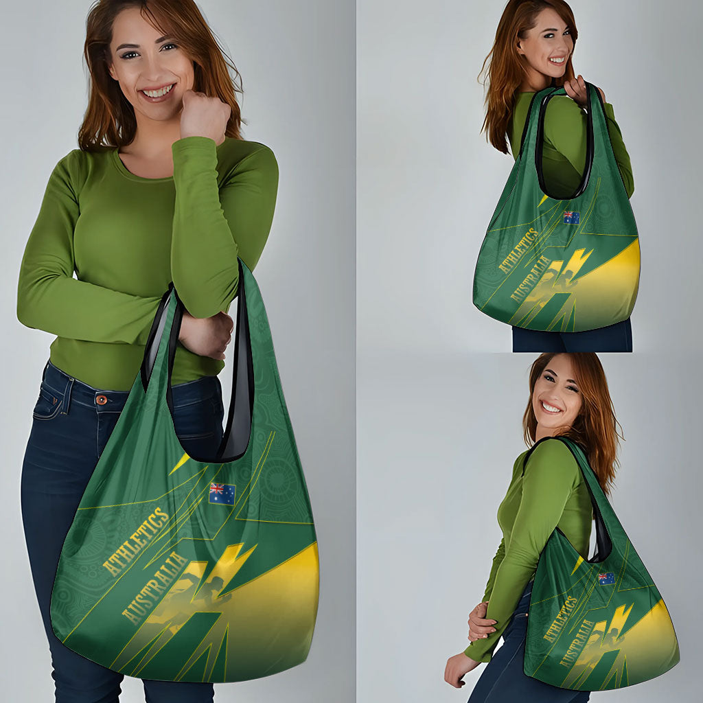 Australia Athletics Grocery Bag Australian Flag Map Track Runner Silhouette Green Gold