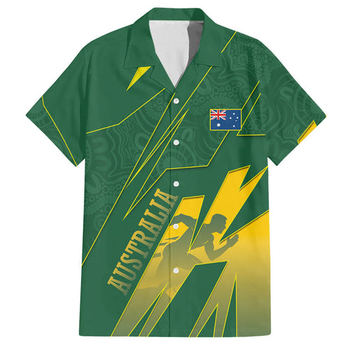 Australia Athletics Hawaiian Shirt Australian Flag Map Track Runner Silhouette Green Gold