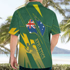 Australia Athletics Hawaiian Shirt Australian Flag Map Track Runner Silhouette Green Gold