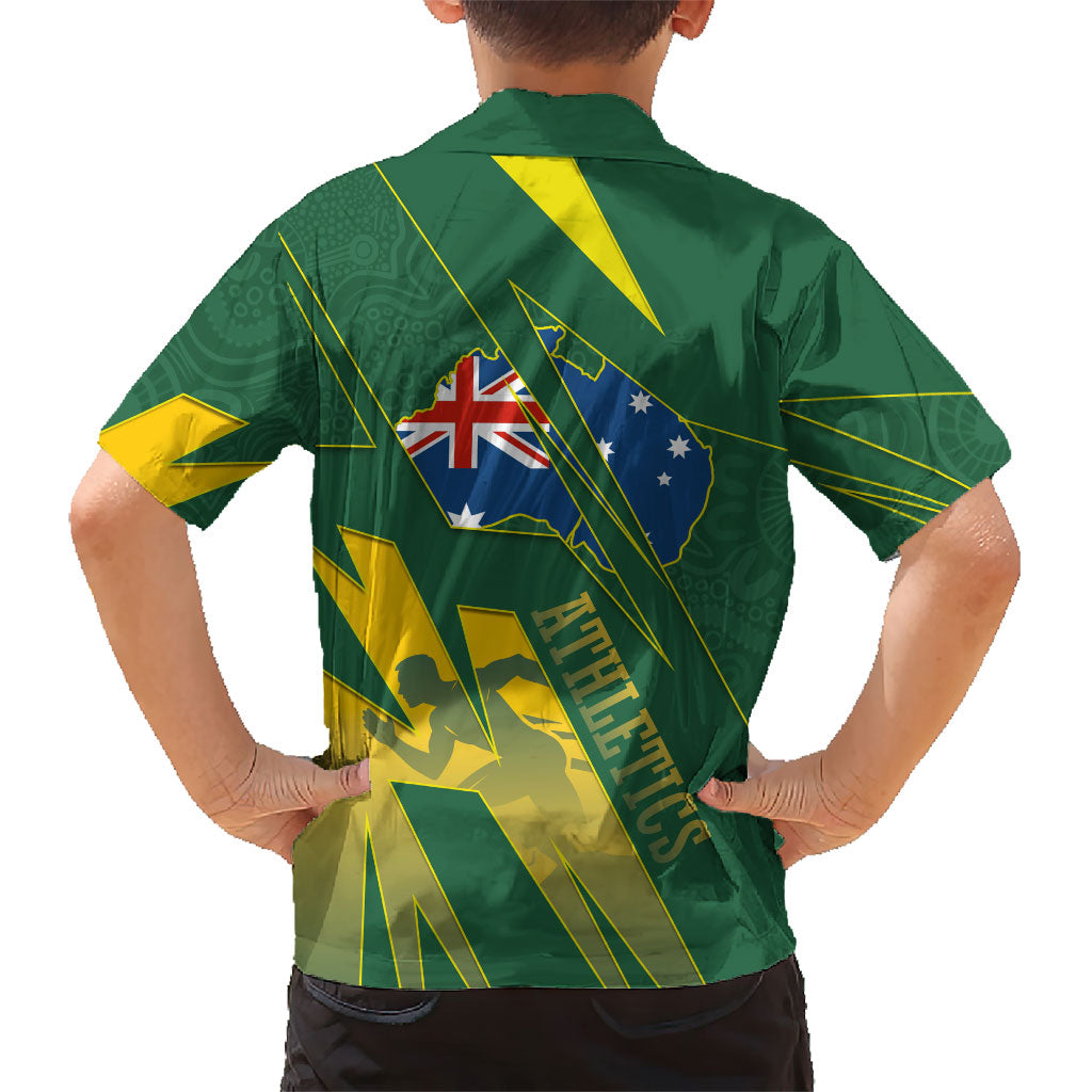 Australia Athletics Hawaiian Shirt Australian Flag Map Track Runner Silhouette Green Gold