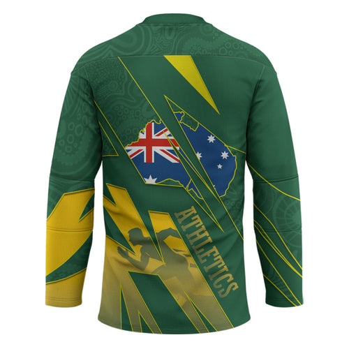 Australia Athletics Hockey Jersey Australian Flag Map Track Runner Silhouette Green Gold