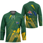 Australia Athletics Hockey Jersey Australian Flag Map Track Runner Silhouette Green Gold