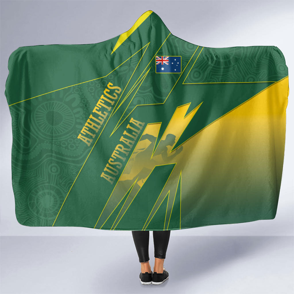 Australia Athletics Hooded Blanket Australian Flag Map Track Runner Silhouette Green Gold