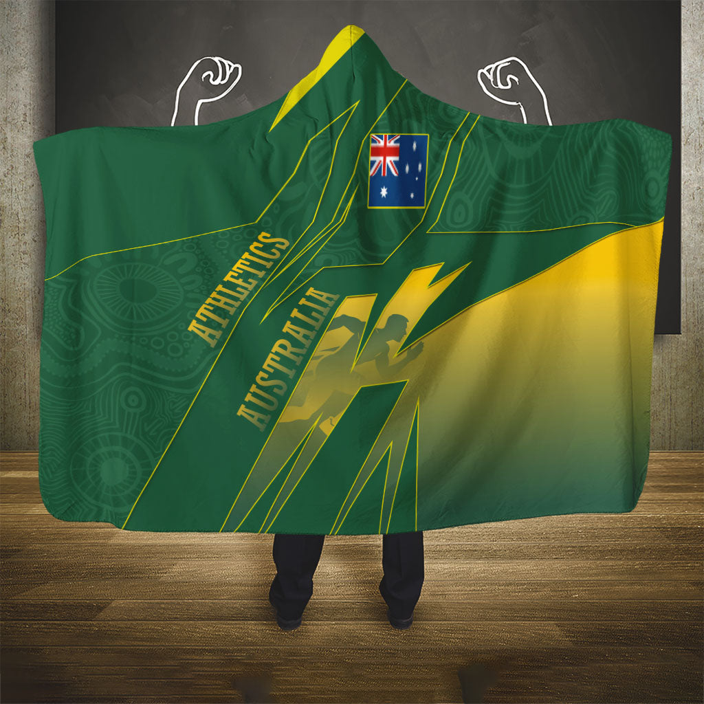 Australia Athletics Hooded Blanket Australian Flag Map Track Runner Silhouette Green Gold