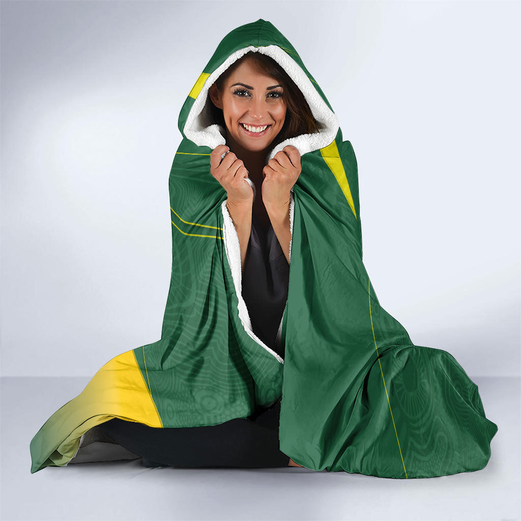 Australia Athletics Hooded Blanket Australian Flag Map Track Runner Silhouette Green Gold