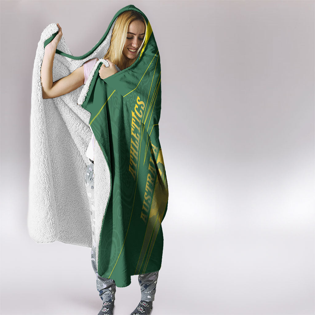 Australia Athletics Hooded Blanket Australian Flag Map Track Runner Silhouette Green Gold