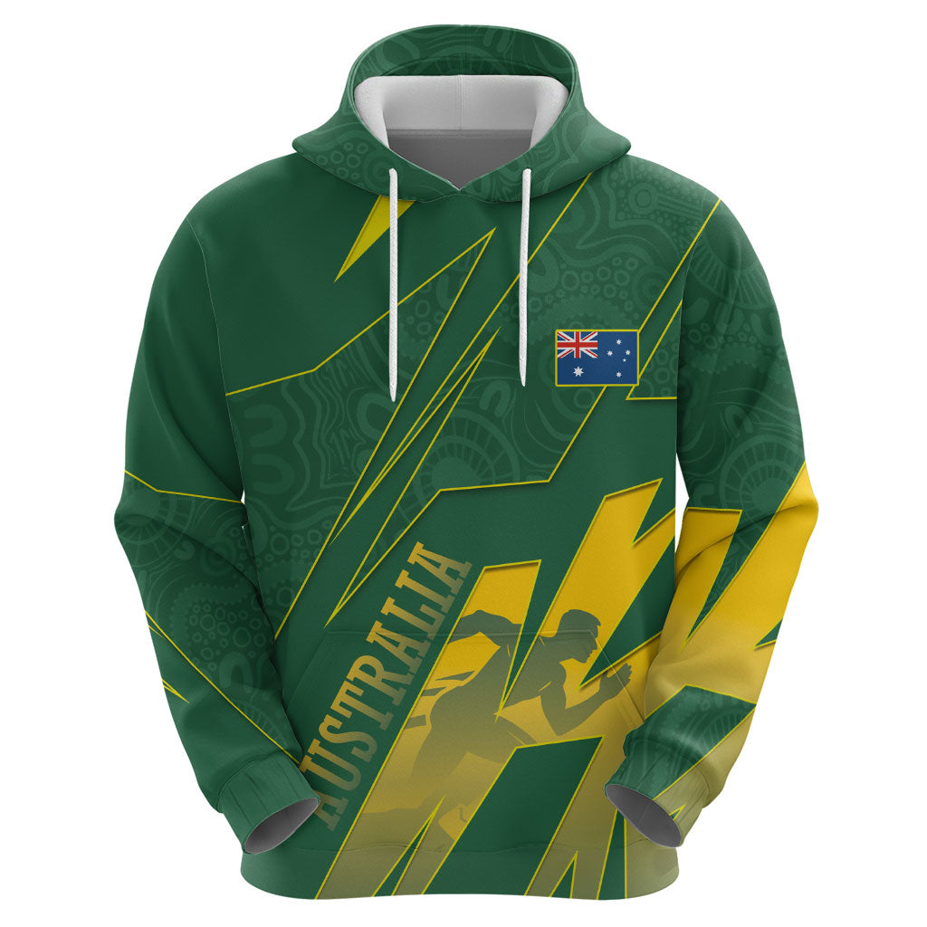 Australia Athletics Hoodie Australian Flag Map Track Runner Silhouette Green Gold