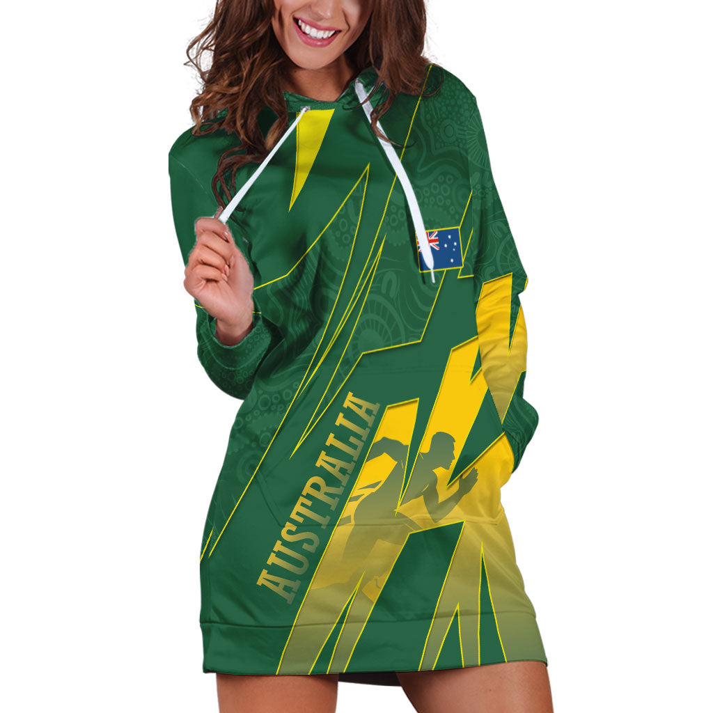Australia Athletics Hoodie Dress Australian Flag Map Track Runner Silhouette Green Gold