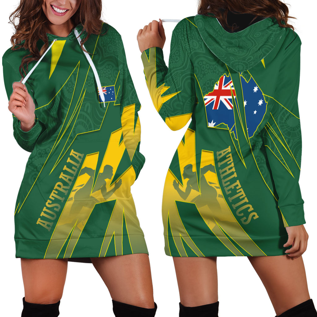 Australia Athletics Hoodie Dress Australian Flag Map Track Runner Silhouette Green Gold
