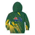 Australia Athletics Kid Hoodie Australian Flag Map Track Runner Silhouette Green Gold